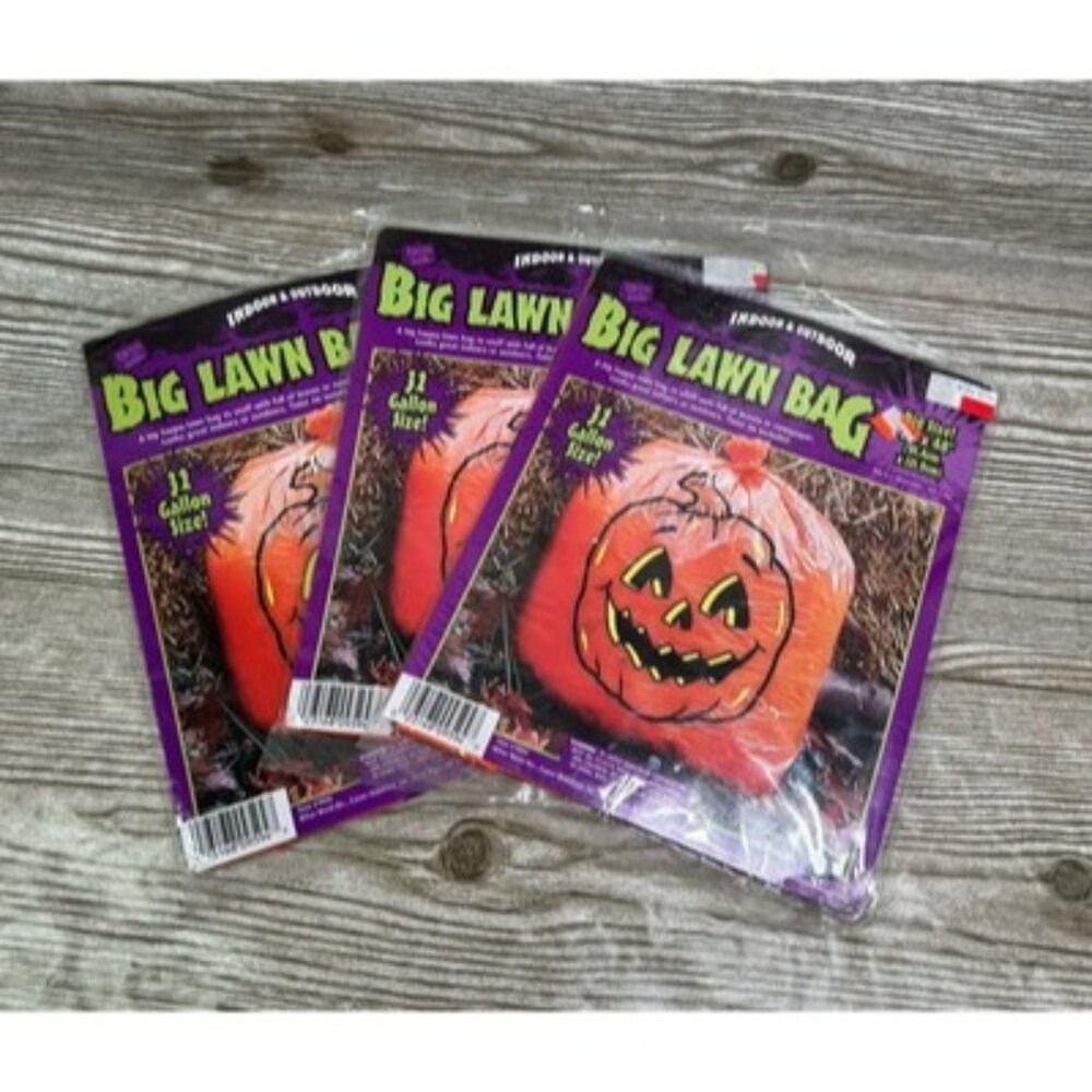 Lot Of 3 Fun World Indoor & Outdoor Halloween Pumpkin Big Lawn Bags New Sealed